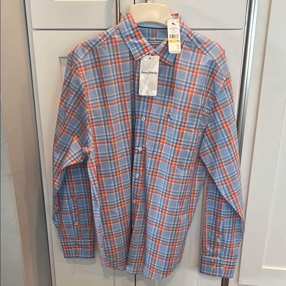 Tommy Bahama Blue and Orange Dress Shirt Lightweight Cotton